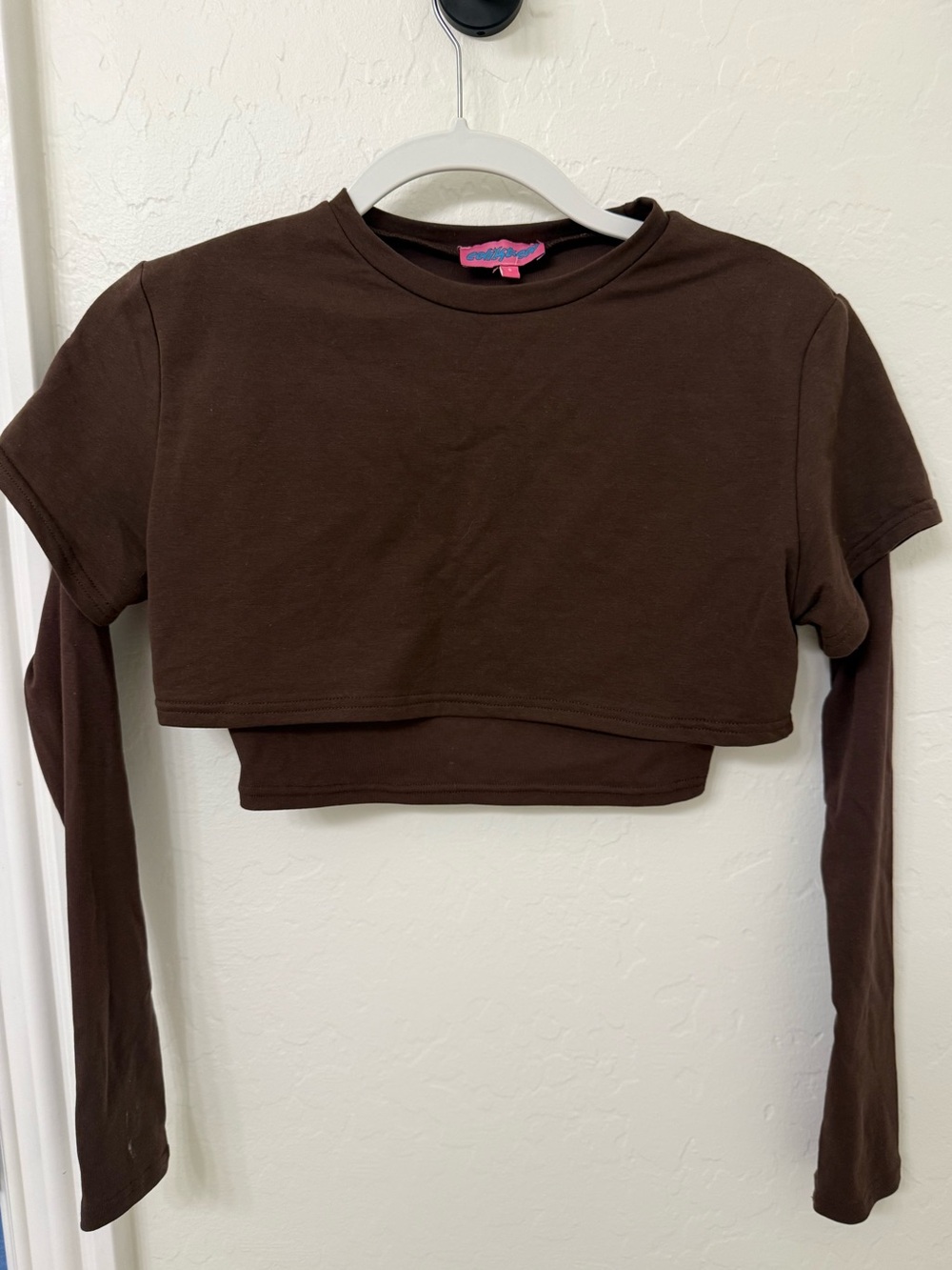 Edikted Chocolate Brown Layered Crop Long-Sleeve Tee. Size S. Like new.